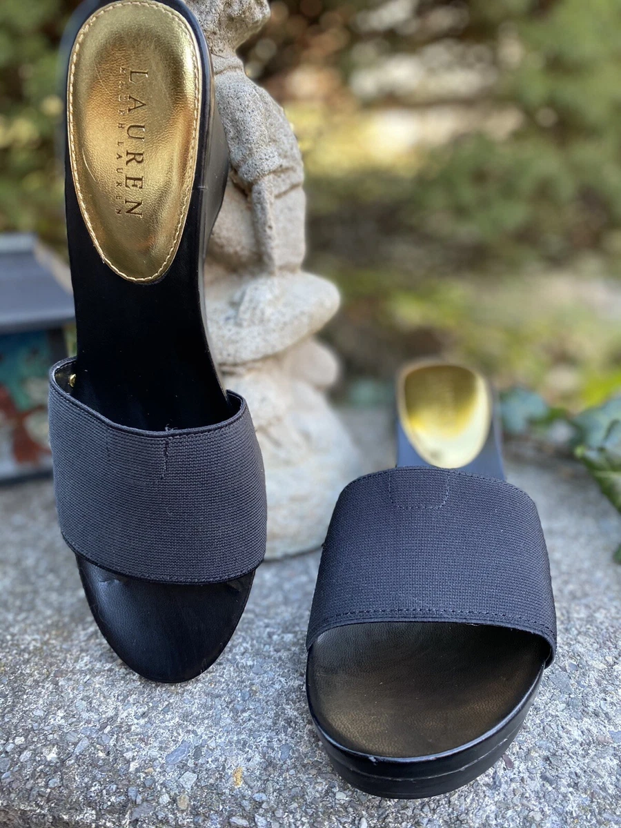 Ralph lauren black wedge sandals sale