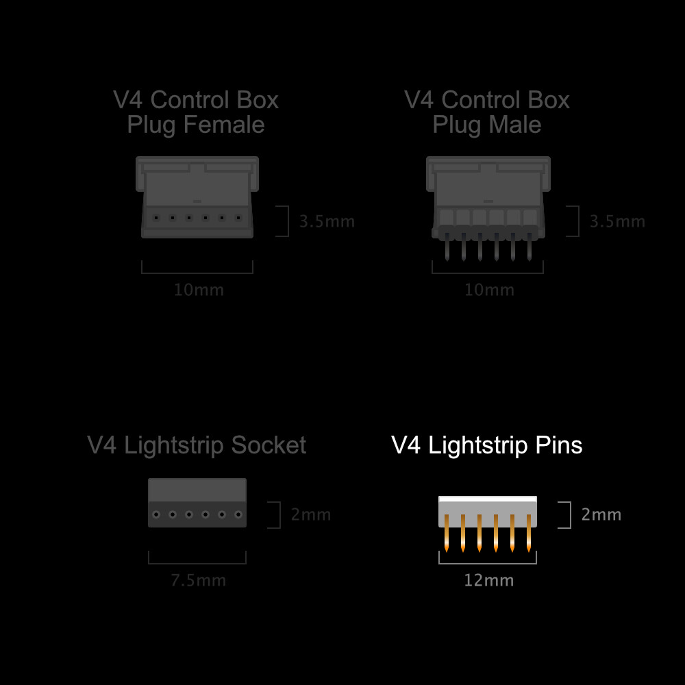 Litcessory RJ45 naar 6-Speld Ethernet Kabel Adapter voor Philips Hue Lightstrip Plus (4 Stuk, Twee Paar, Wit - MIKRO 6-SPELD V4 / Solo Lightstrip