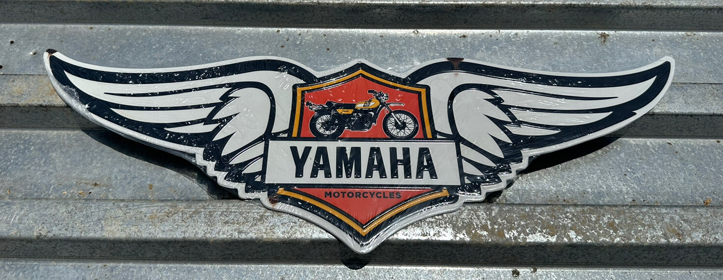 RARE! VINTAGE Rustic Style Yamaha Motorcycles 30" Metal Sign Embossed w/ Wings