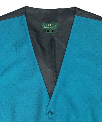 Men's Teal Blue Green Ralph Lauren Tuxedo Vest Fullback Wedding Church Suit 4XL - Picture 2 of 3