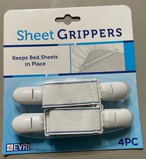 EVRI 4 pc. ELASTIC BED SHEET GRIPPERS WHITE    NEW IN PACKAGE