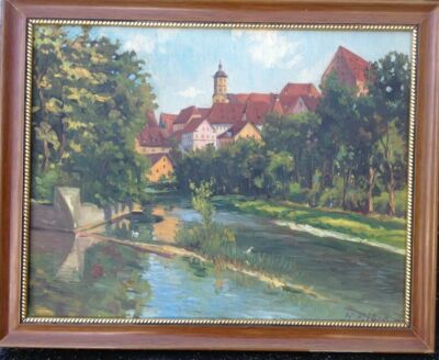 lgemlde Hans Heinrich Eiber 1889 Mnchen, Ansicht vom Kocher auf Schw.  Hall | eBay.de