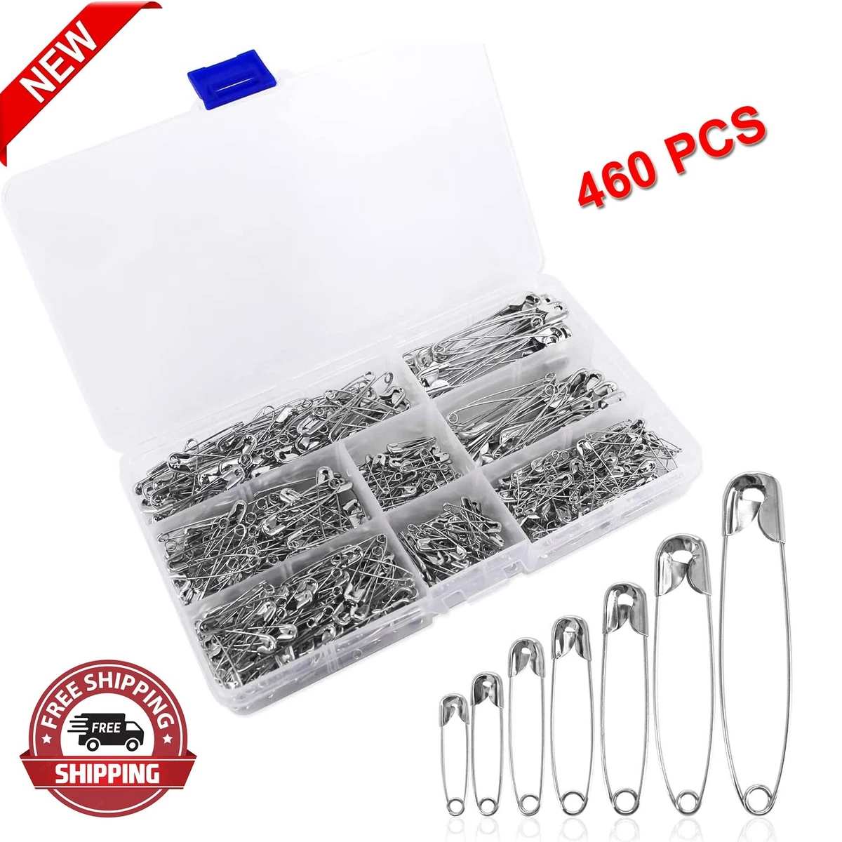 Safety Pins Assorted, 460PCS Safety Pins Bulk-Small and Large Safety Pins  for US