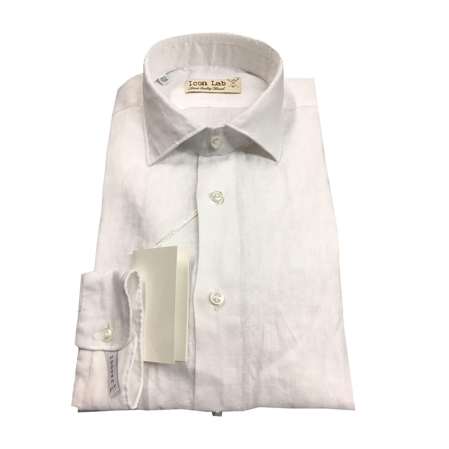 ICON LAB 1961 camicia uomo bianca manica lunga, 100% линолеум, приталенный к телу.