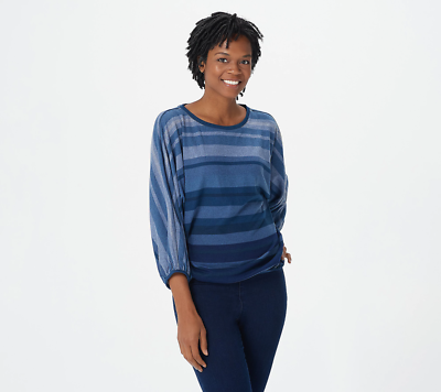 #ad #ad New The Muses Closet L Ombre Striped Sweaterknit Top Blue QVC 4696 Q $23.20