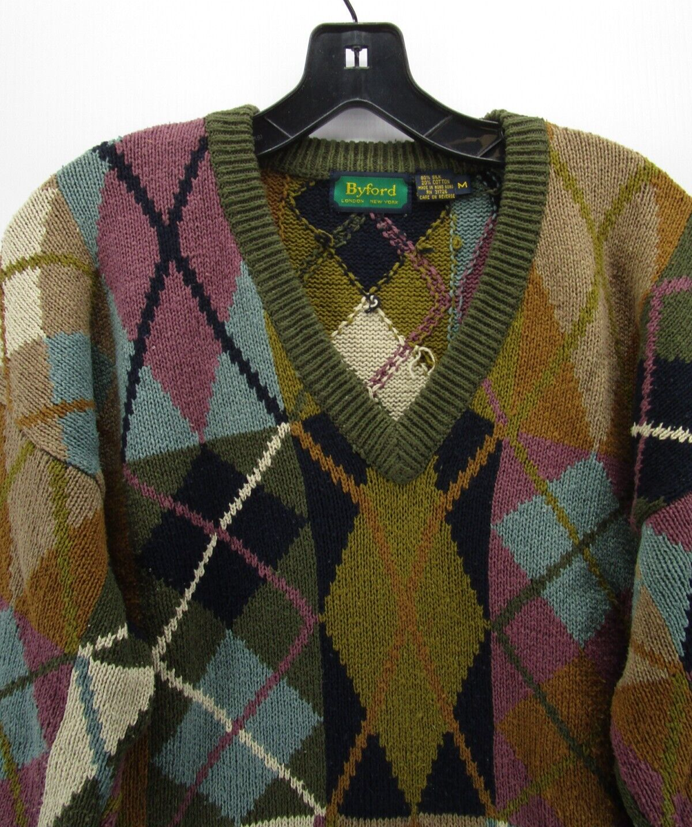 VINTAGE Byford Sweater Men Medium Green Silk Argyle Hip Hop VINTAGE Byford Sweater Men Medium Green Silk Argyle Hip Hop