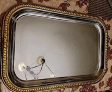Carlisle Celebration rectangular tray chrome plated; gold border 18.25" x 12.35"