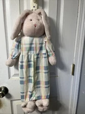 Vintage Commonwealth Bunny Rabbit Plush Diaper Stacker Plaid Pastel Nursery