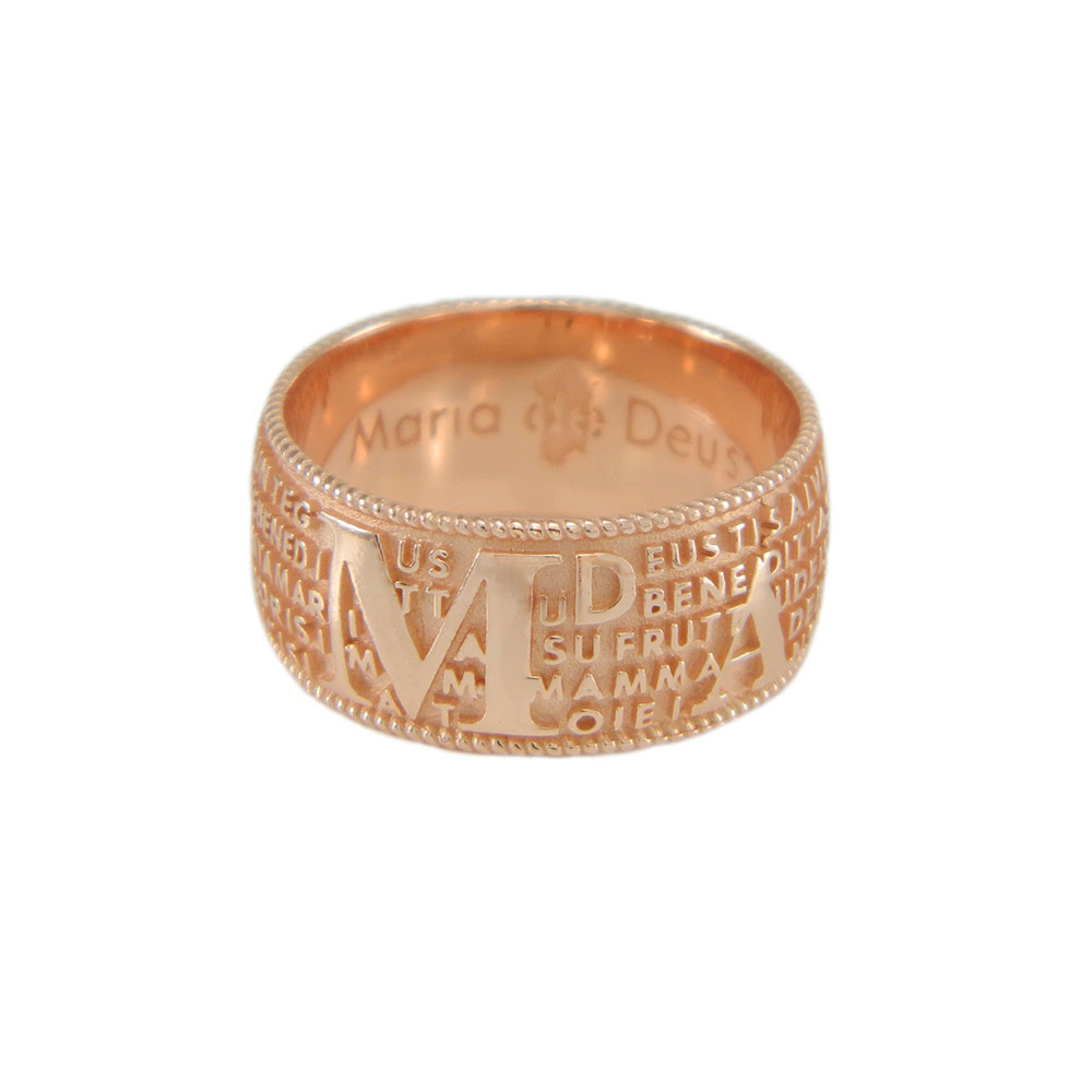 Anello fede con preghiera Ave Maria in sardo Maria de Deus argento
