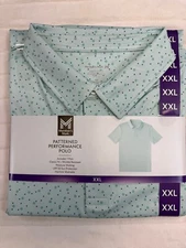 Members Mark Polo Mens XXL Green Dots Wicking Classic Fit UPF 50 Performance