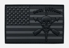 USA Flag Special Operations Nous Defions Patch {PVC Rubber-3.0 X 2.0 inch] NT-3