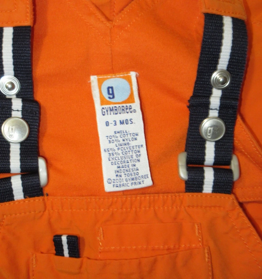 Gymboree Vintage 2002 Blue Hawaii Orange Shortall Romper Baby Boys Sz 0-3 Months - Image 4 of 4