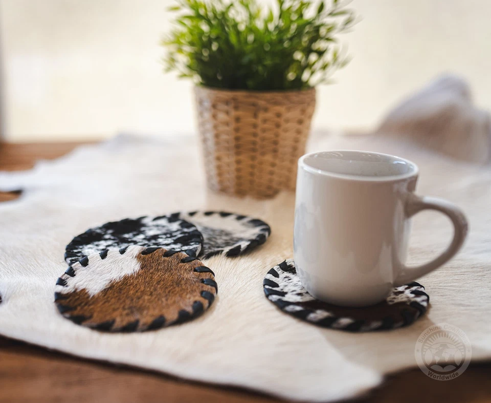 Posavasos de cuero de vaca lisos surtidos - JUEGO DE 8 Foto 4 de 4