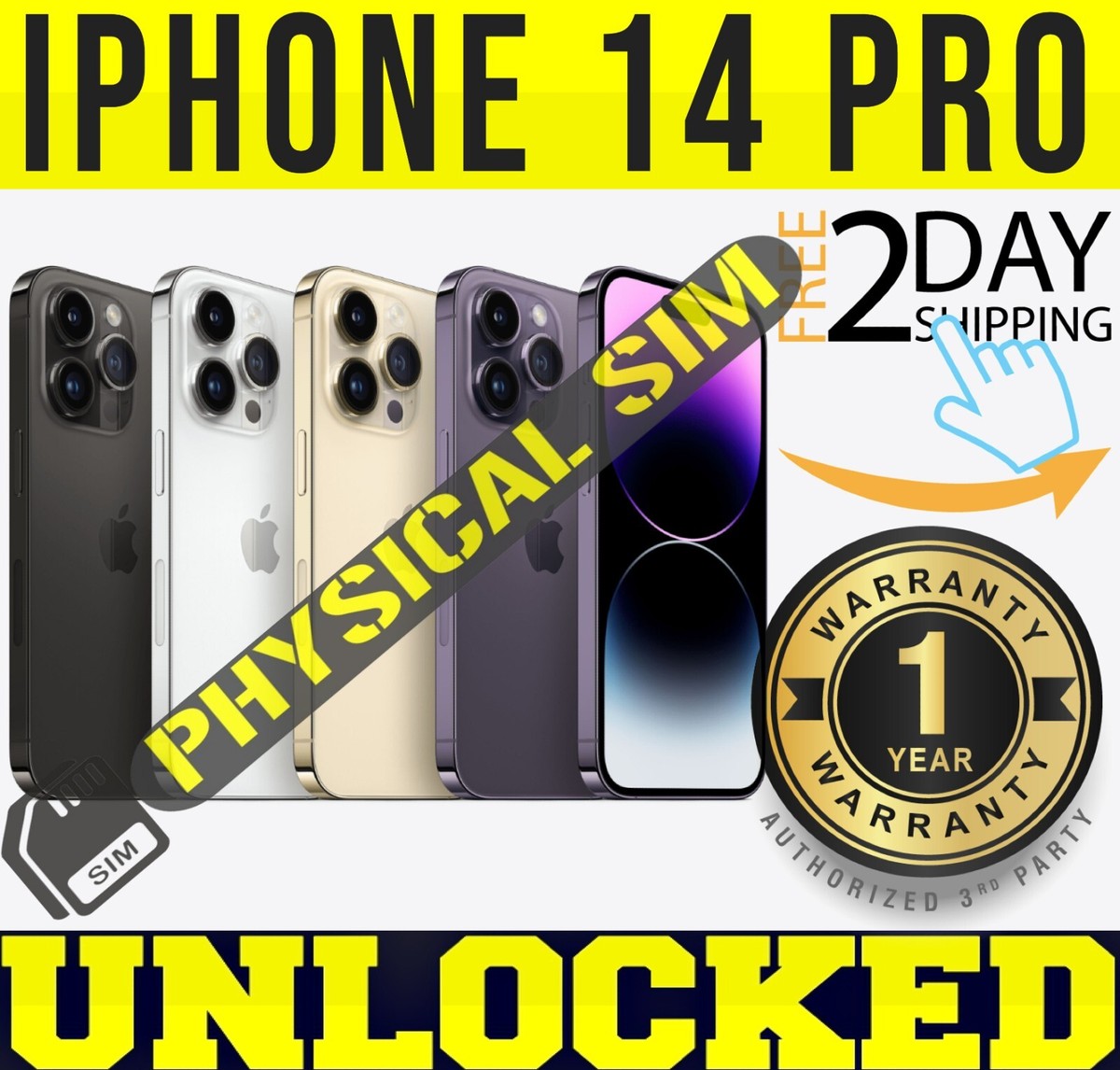 APPLE IPHONE 14 PRO 128GB 256GB 512GB (UNLOCKED) ❖PHYSICAL SIM