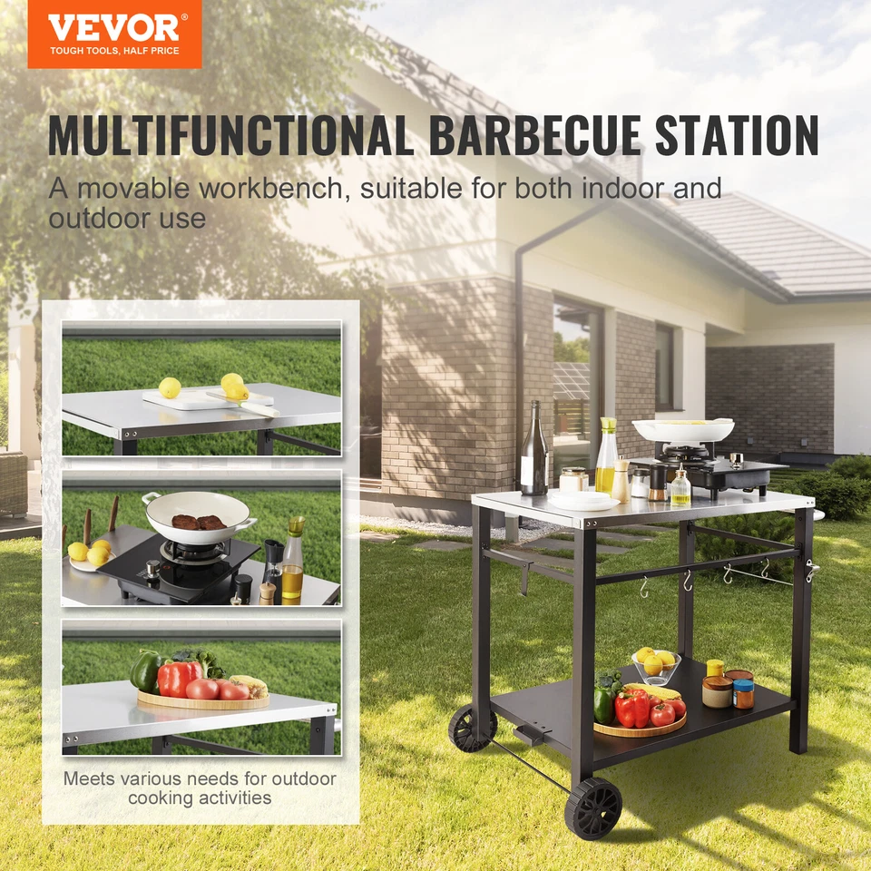 VEVOR Outdoor Grill Dining Cart Double-Shelf BBQ Movable Food Prep Trolley Patio - image 2 of 4