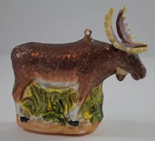MOOSE CHRISTMAS TREE GLASS ORNAMENT HOLIDAY WILDLIFE FOREST CABIN  DECORATION#64