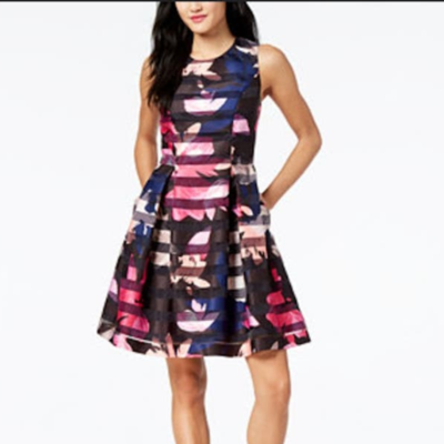 green emerald velvet dress Vince Camuto Women's Printed Scuba Fit and Flare Dress, Navy/Red, 8 at  Amazon Women's Clothing store main image 0