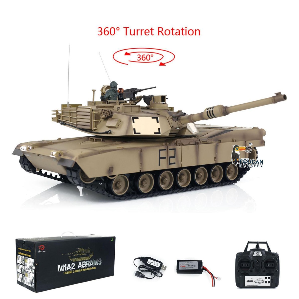 Henglong 1/16 7.0 Plastic M1A2 Abrams RTR IR BB RC Tank 3918 Smoke