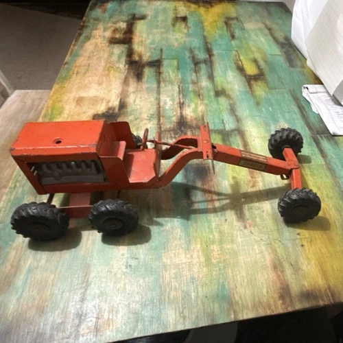 1950’s Structo Pressed Steel Road Grader Toy Construction Vehicle Orange Black