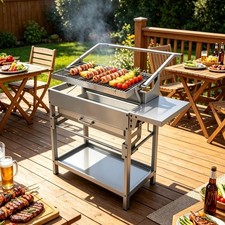 Stainless Steel Charcoal BBQ Grill Flip Grate Side Shelf Outdoor Barbecue XL