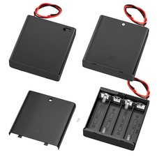 4 AA Battery Holder with Switch, Cover, Wires - 6V Case, 3 Pack