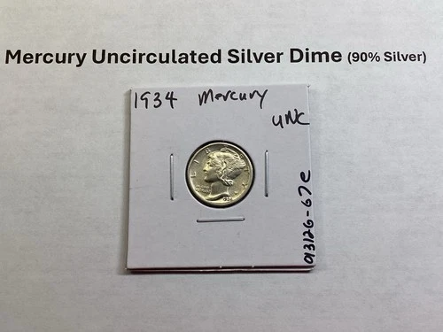 1934 Mercury Uncirculated Silver Dime 10 Cent 90% Silver Coin 013126 67e
