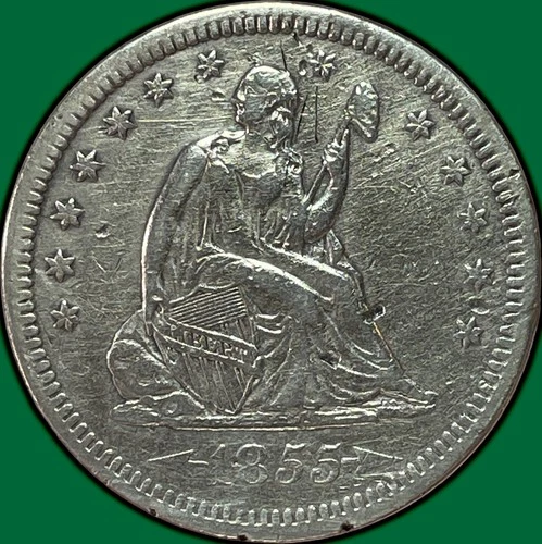 1855 Seated Liberty Quarter Extremely Fine XF Coin, Cleaning #35235