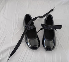 Kids Black Patent Mary Jane Tap Dance Shoes with Ribbon Ties
