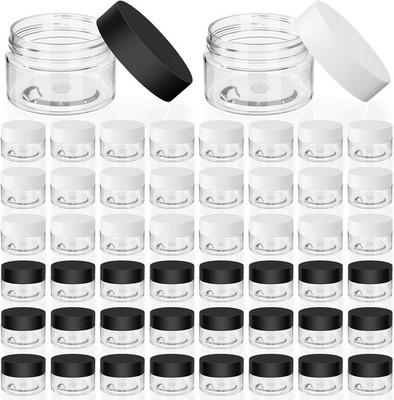 Meanplan 100 Pcs 1 oz Plastic Containers with Lids, Clear Round Leak Proof Cosme
