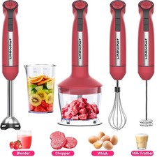 1000W 20-Speed 5-in-1 Immersion Blender Turbo Mode Chopper Red