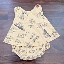 VTG Painting Red Rhinos Romper Baby 6M Yellow Whimsical USA Made Botton Snaps