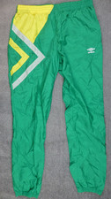 UMBRO Premier Track Pants Mens XL Green Gold Brasil Nylon Elastic EUC