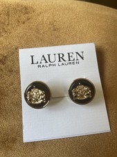 Image of Ralph Lauren Gold Tone Earrings with Crest In Center New with Tags