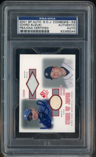 Ichiro Suzuki HOF Signed 2001 SP Authentic Dual Relic PSA/DNA 10 AUTO