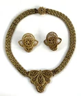 MIRIAM HASKELL VINTAGE GOLD TONE JEWELRY SET with FILIGREE NECKLACE & EARRINGS
