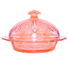 VTG 1930s Jeannette Cherry Blossom Pink Depression Glass Butter Candy Dish W/Lid