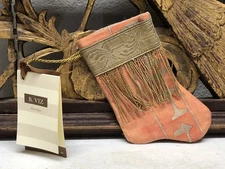 Handmade MINI STOCKING From Antique Textiles by B-VIZ Gold w Metallic L61