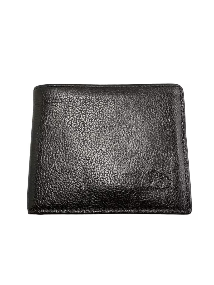 IL BISONTE Bi-fold Wallet Leather Black Plain Men's