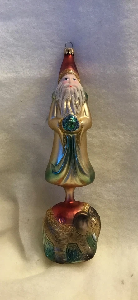 Christbaumschmuck Merlin auf Elefant selten LAUSCHA GLAS 90er 21cm 295 - Bild 2 von 4