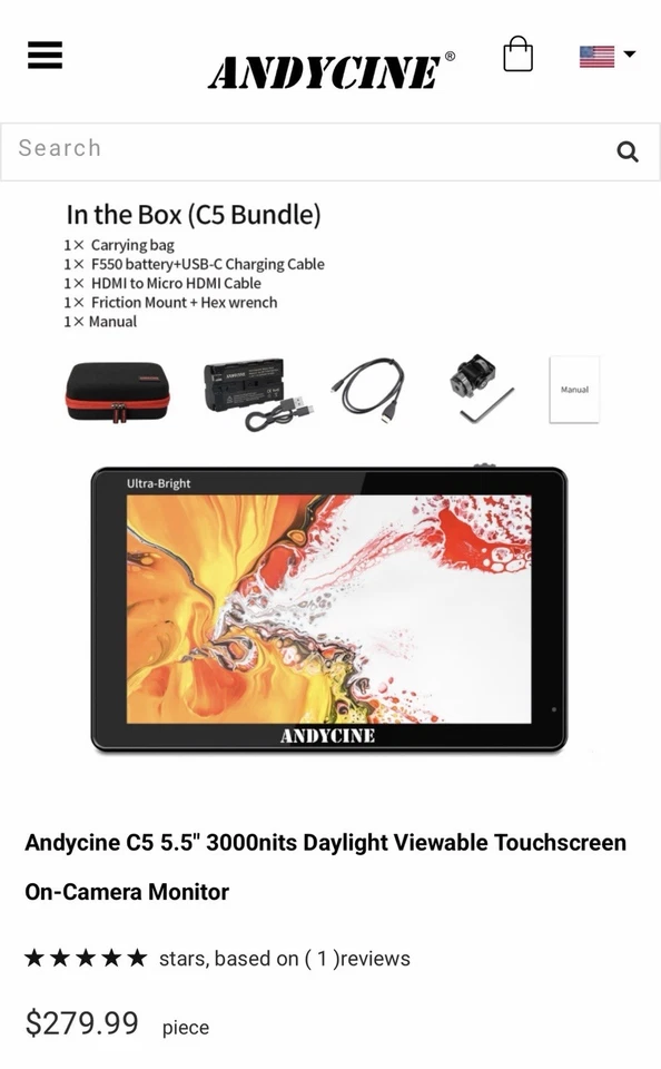 ANDYCINE C5 5.5” 3000nit Luz Diurna Pantalla Táctil En Cámara Monitor Paquete de Alimentación Foto 3 de 4