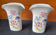 Vtg Set of 2 Small Vases from Jordan's of Japan Floral Pattern Top Edge in Silve