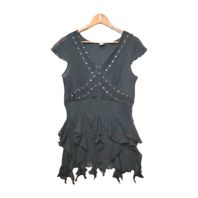 Seven7 Y2K Black Silk Babydoll Whimsigoth Dark Fairy Top Womens 14 Flutter