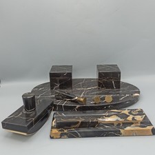 Schreibgarnitur Art Deco Portoro Marmor Messing Monogramm MS 1920-1935 Büro-set