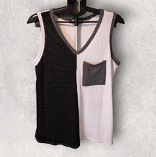 BiBi Black White Gray Colorblock Knit V-Neck Sleeveless Pocket Tank Top S