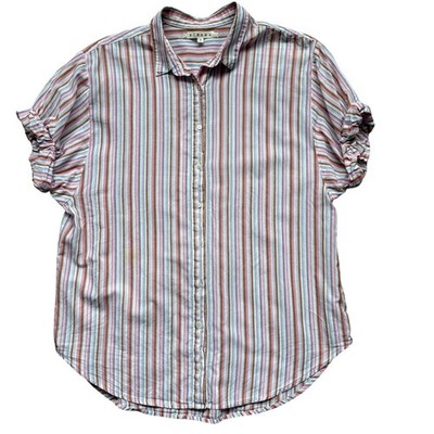 Xirena Channing Shirt Size S Relaxed Striped White Pink Classic Chic Cotton