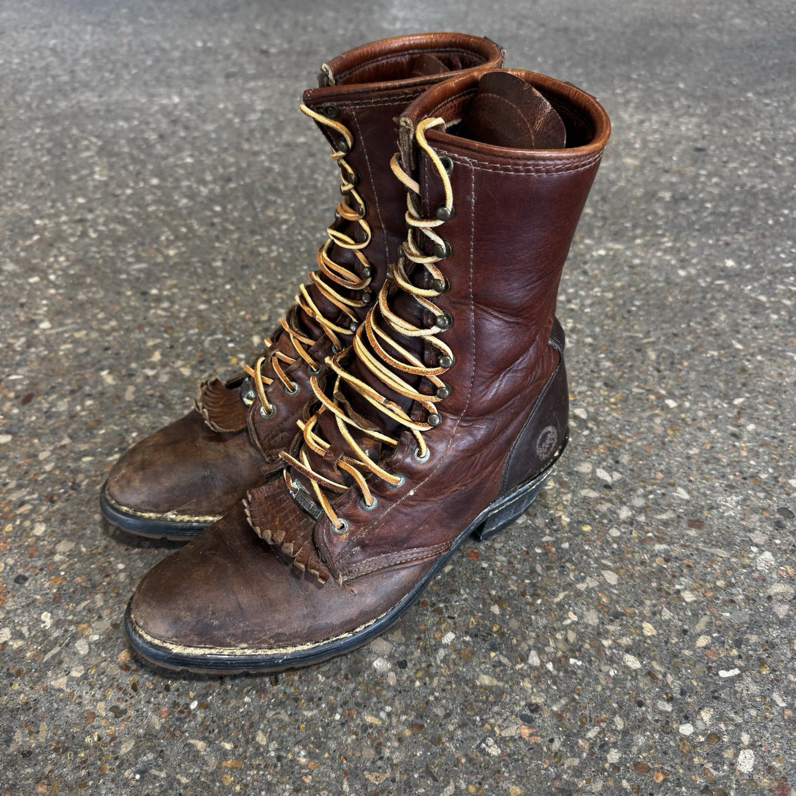 Double H Boots 9622 Packer Logger Kiltie Brown Leather Lace Up Mens 8.5 D