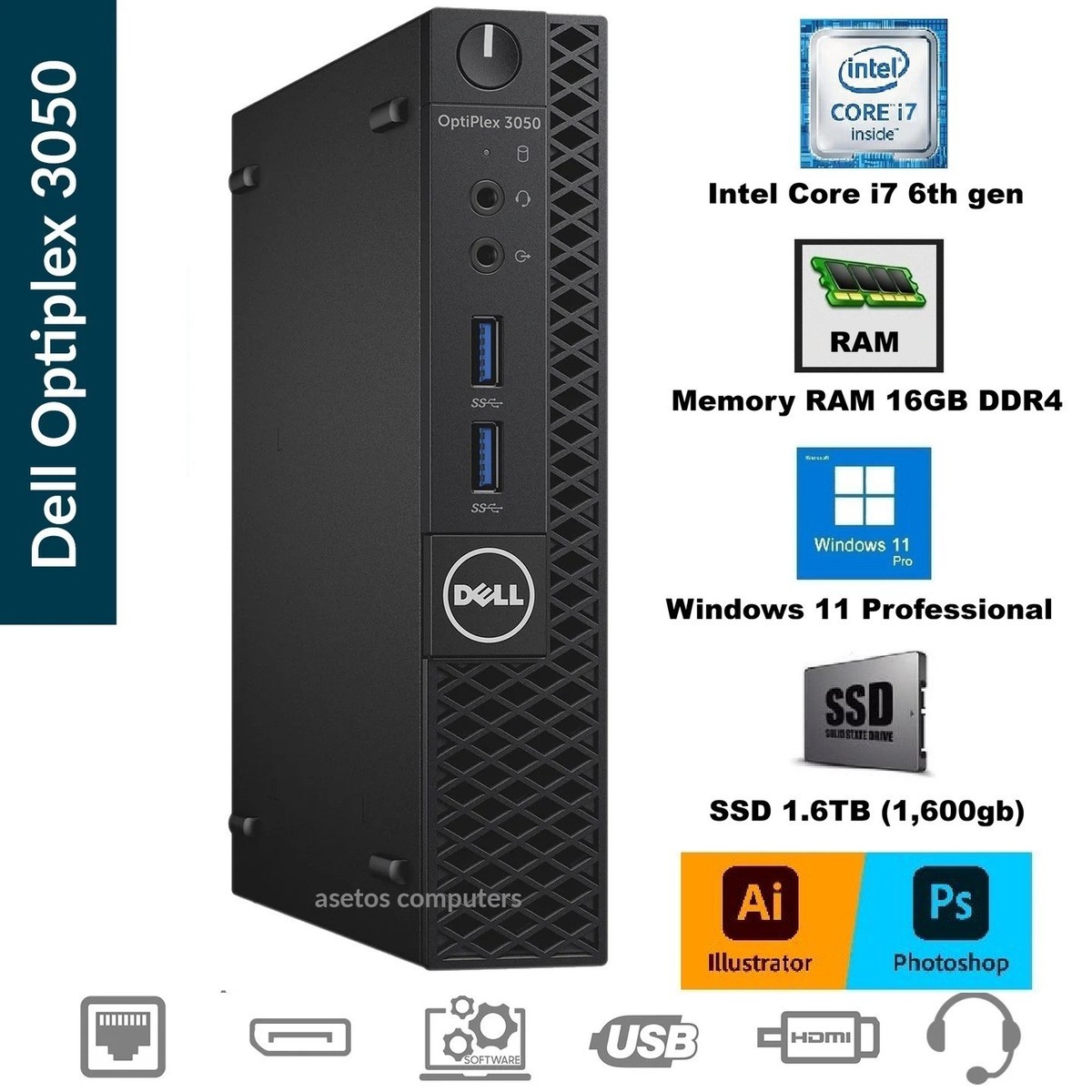 Dell Optiplex 3050, Intel Core i7 6th Gen, 16GB RAM, 1.6TB SSD