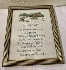 Vintage Cross Stitch Poem "Mother" Intercraft Frame. Can Sit Or Hang. 11 X 9.5