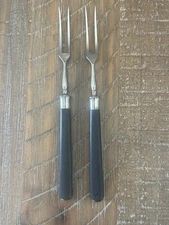 Vintage Rustic Farmhouse Carving Forks Pair 7 1/8” Black Handle Kitchen Decor