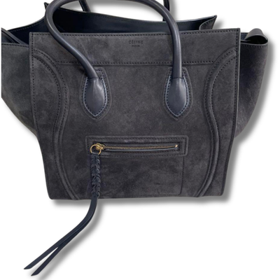 CELINE Suede Leather Luggage Phantom Tote Bag Gray Large Rare 28